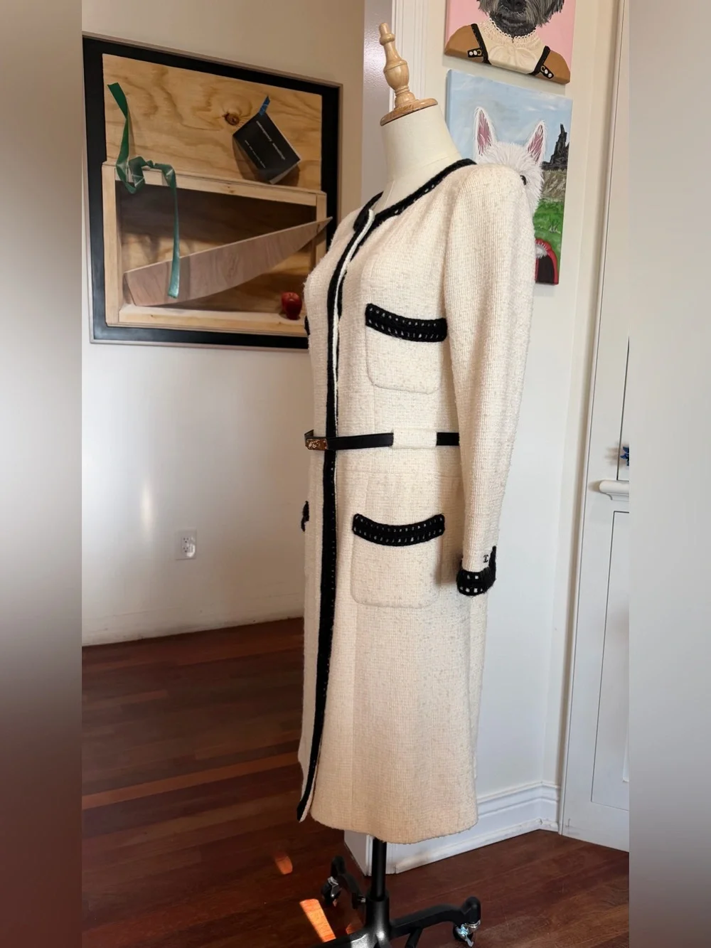 CHANEL Ivory and Black Trim Classic Jacket